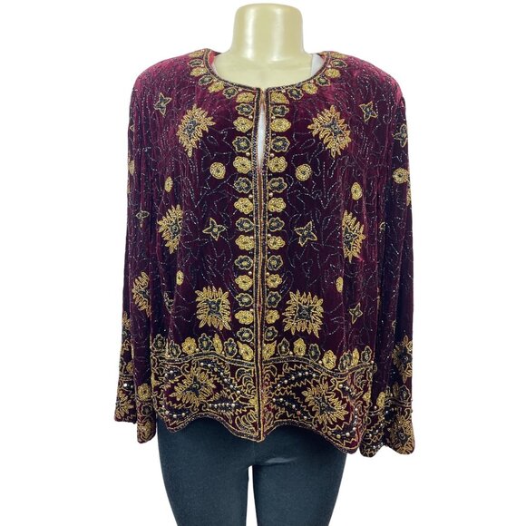 Vtg Adrianna Papéll Women’s Red Volero Velvet with Sequin Beads Sz XS - Picture 1 of 9